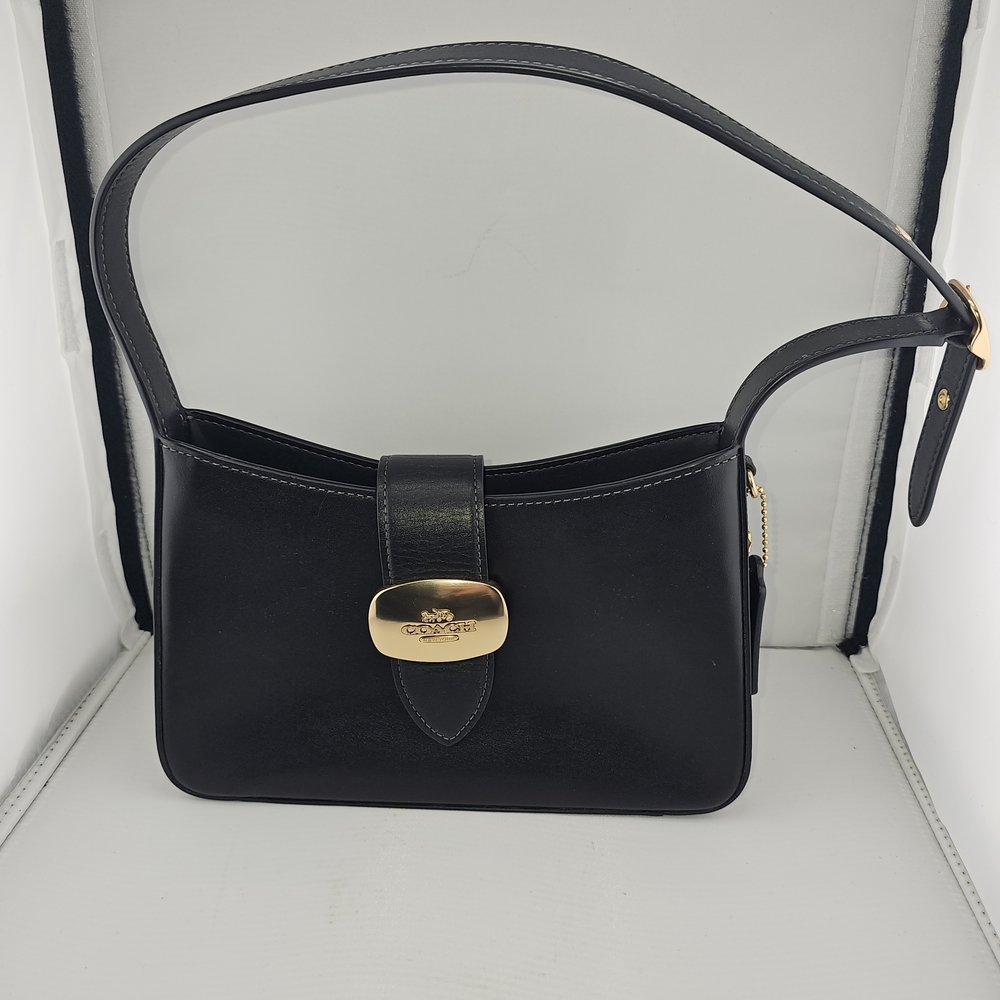 Coach Black Leather Shoulder Bag with Gold Accent
